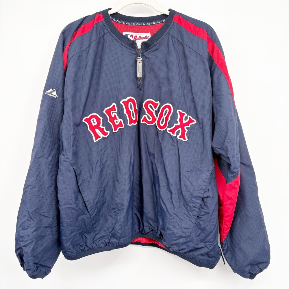 Majestic Mens Boston Red Sox MLB Sporty Quarter Zip Pullover Windbreaker Size M